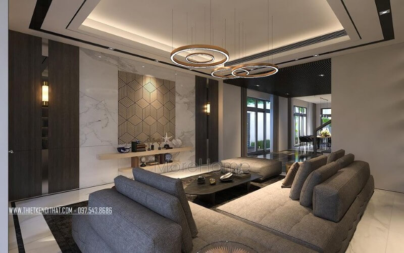 Kệ trang trí tường đẹp, hiện đại cho phòng khách biệt thự, nhà phố. Thiết kế nội thất phòng khách