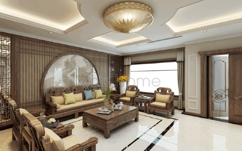 Bộ bàn ghế gỗ óc chó cao cấp cùng đường nét tuyệt đẹp tạo nên không gian đẳng cấp cho phòng khách biệt thự Riverside Nguyễn Duy Trinh Quận 2, Tp. HCM. Thiết kế nội thất phòng khách