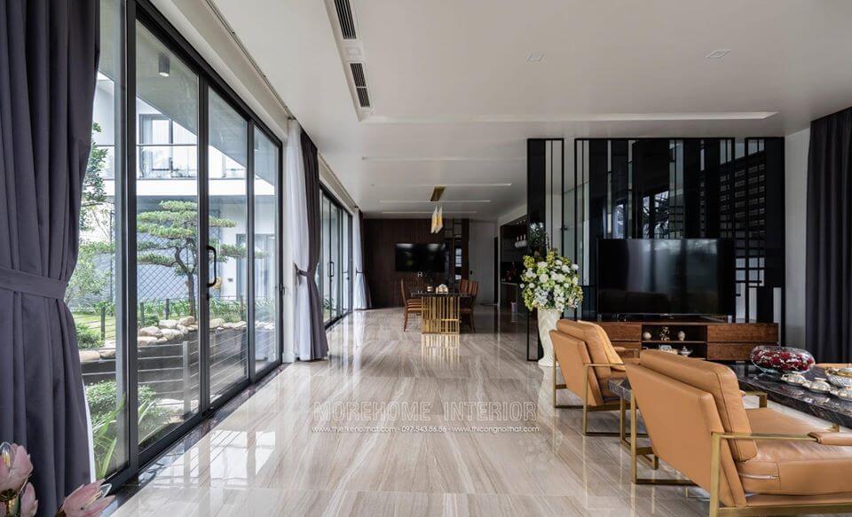 Phòng khách sang trọng hiện đại/ấn tượng được KTS MoreHome thực hiện cho gia chủ Hà Tĩnh Thi công nội thất phòng khách đẹp, sang trọng