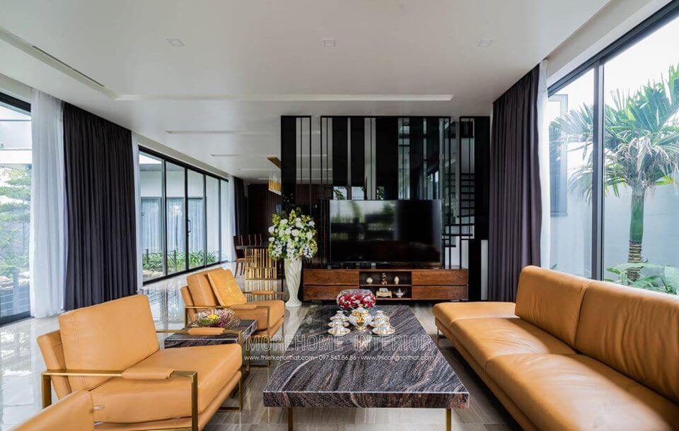 Thi công nội thất phòng khách hiện đại cho biệt thự không gian mở Thi công nội thất phòng khách đẹp, sang trọng