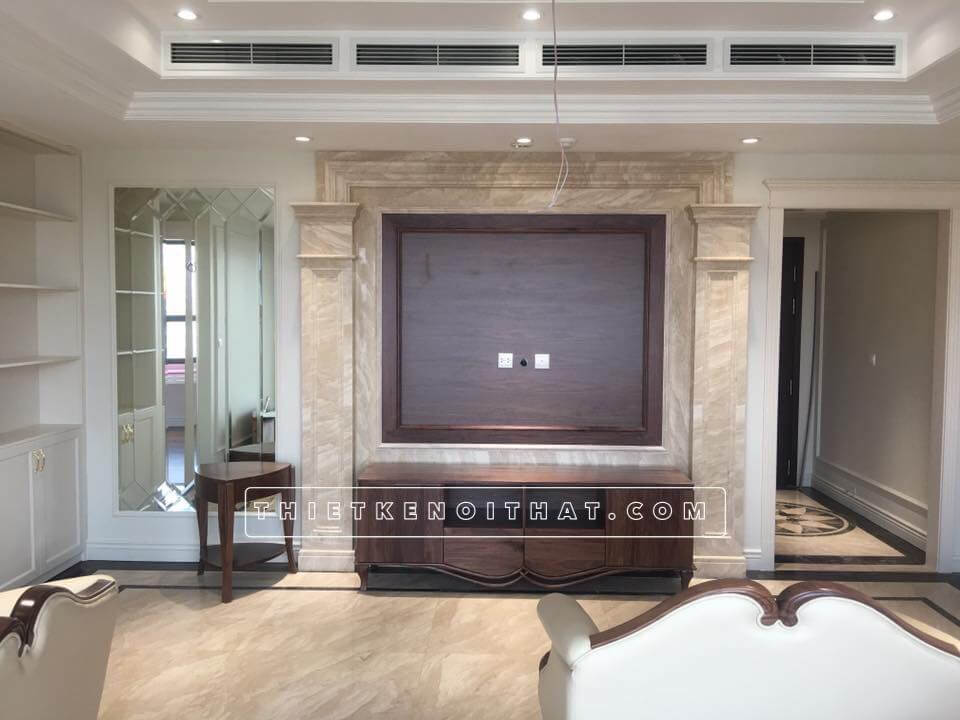 Thi công nội thất phòng khách chung cư cao cấp tân cổ điển Thi công nội thất phòng khách đẹp, sang trọng