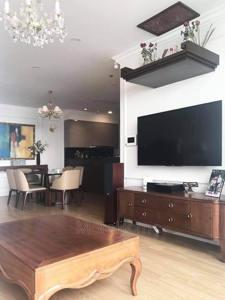 Thi công bàn trà gỗ óc chó sang trọng cho chung cư Vinhomes Gardenia Mỹ Đình Hà Nội Thi công nội thất phòng khách cao cấp