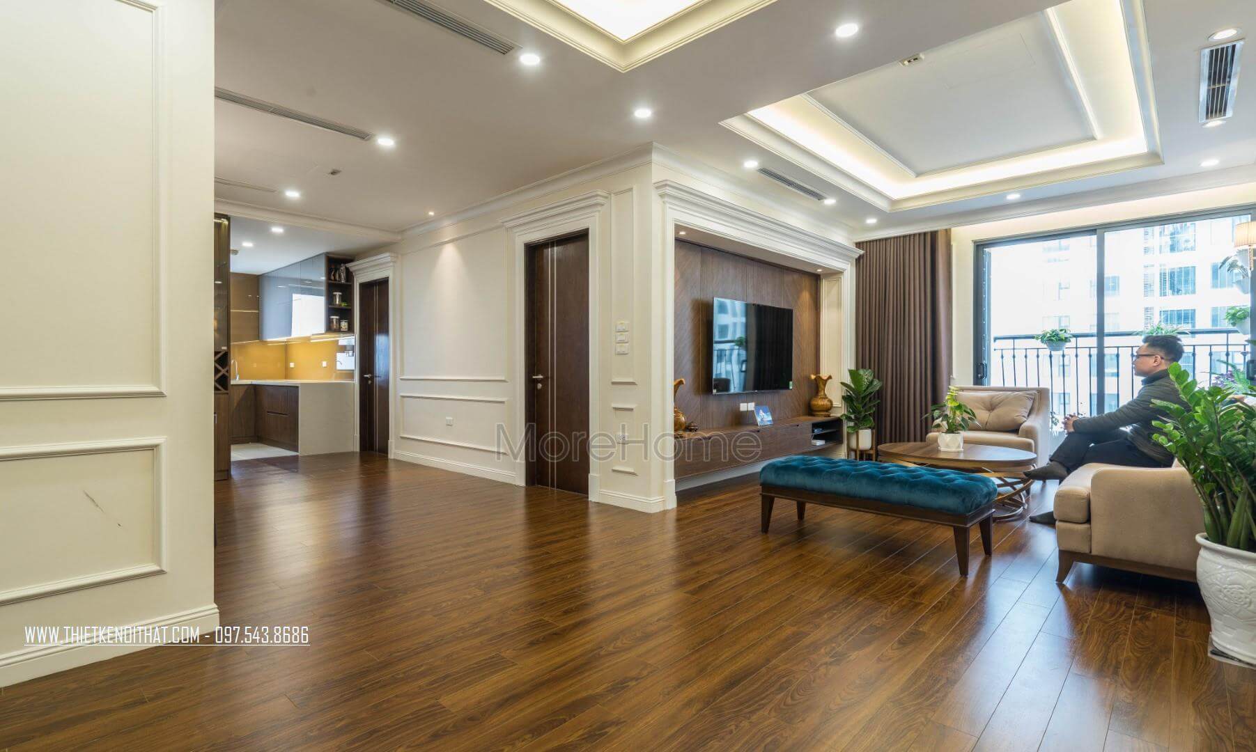 Nâng cấp không gian phòng khách với sàn nhựa giả gỗ bóng bẩy chung cư An Bình city Chia sẻ các mẫu bày trí phòng khách cao cấp