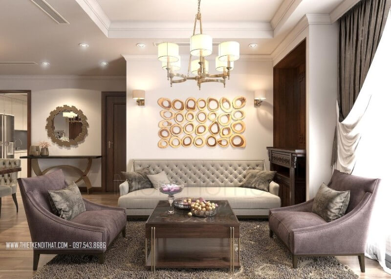 Với gam màu trung tính độc đáo, không gian phòng khách chung cư trở nên sang trọng và vô cùng ấm áp, gần gũi Chia sẻ các mẫu bày trí phòng khách cao cấp