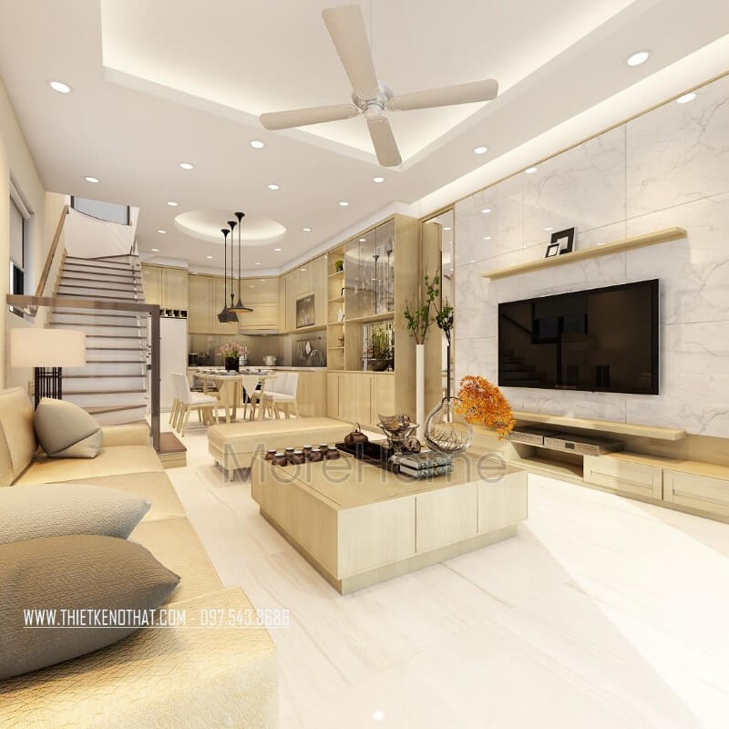 Nội thất phòng khách với tông màu pastal nhẹ nhàng từ gỗ tạo cảm giác dễ chịu và sự tinh tế trong không gian phòng được thoáng rộng hơn. Bật mí các mẫu bố trí phòng khách đẹp tiện nghi