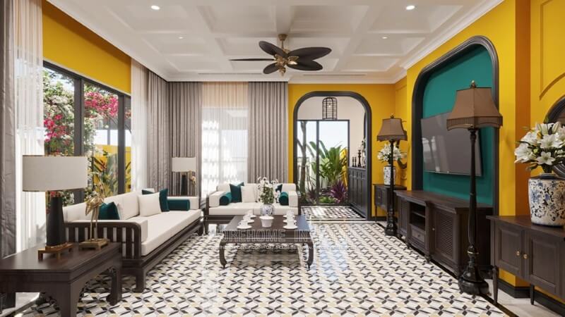 Mẫu sofa gỗ óc chó cao cấp phong cách á đông tinh tế Các mẫu bố trí phòng khách đẹp tiện nghi đa phong cách