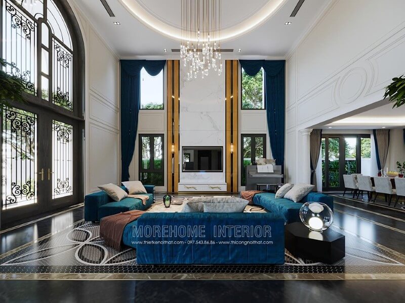 Thiết kế nội thất phòng khách sang trọng và đẳng cấp là những gì Morehome đã mang đến cho gia chủ tại biệt thự Hải Phòng. Tư vấn mẫu thiết kế phòng khách sang trọng