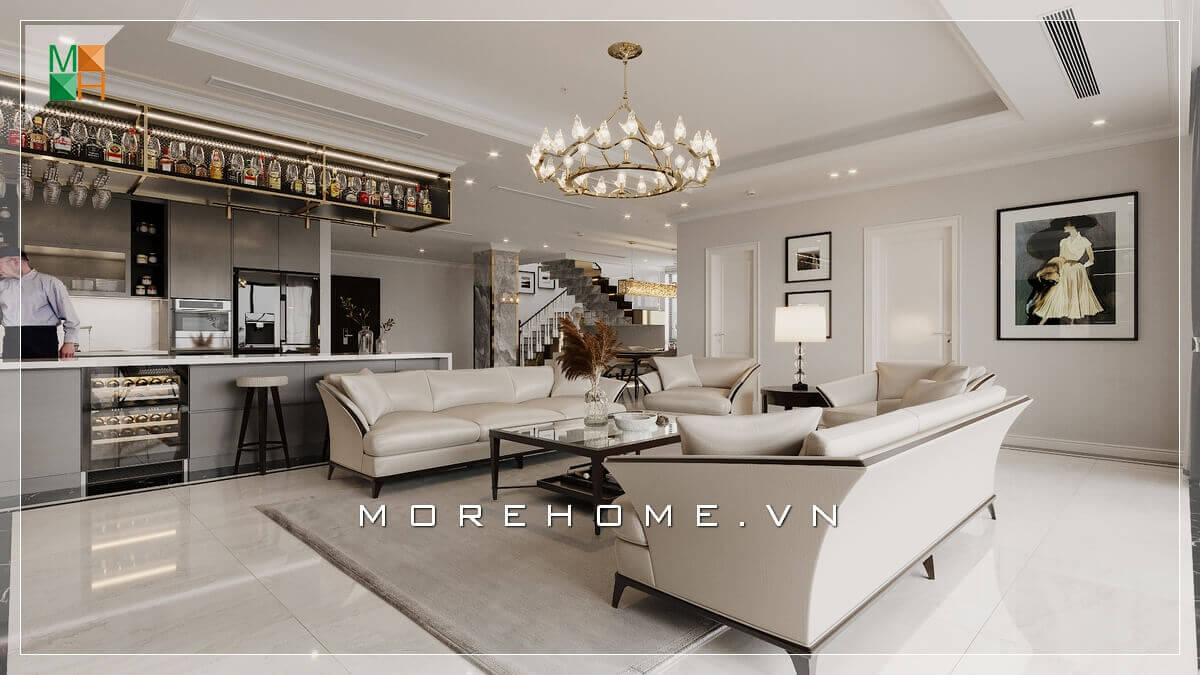 Với tone màu trắng chủ đạo thì bộ bàn ghế sofa cao cấp màu trắng là một sự kết hợp hoàn hảo tạo nên một không gian phòng khách sang trọng và tiện nghi, Tiết lộ những mẫu bày trí phòng khách đẹp sang trọng hiện nay