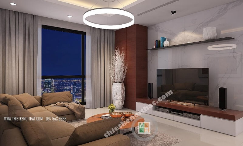 Trang trí nội thất phòng khách chung cư hiện đại với bộ sofa bọc vải cao cấp kết hợp đèn trang trí ấn tượng mang đến không gian lí tưởng Liệt kê các mẫu thiết kế phòng khách hot nhất hiện nay