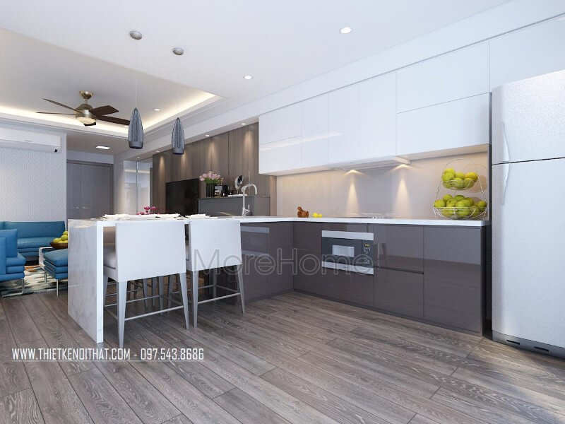 Mẫu tủ bếp gỗ công nghiệp được thiết kế phân chia nhiều ngăn giúp cho người nội trợ dễ dàng hơn trong việc sắp xếp và nấu nướng Tủ bếp hiện đại, tủ bếp chữ u, tủ bếp chữ i, tủ bếp chữ l