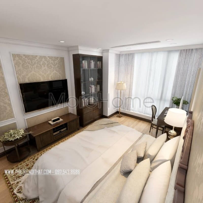 Trang trí phòng ngủ chung cư ấn tượng hơn với chiếc kệ ti vi gỗ tự nhiên Bố trí nội thất chung cư