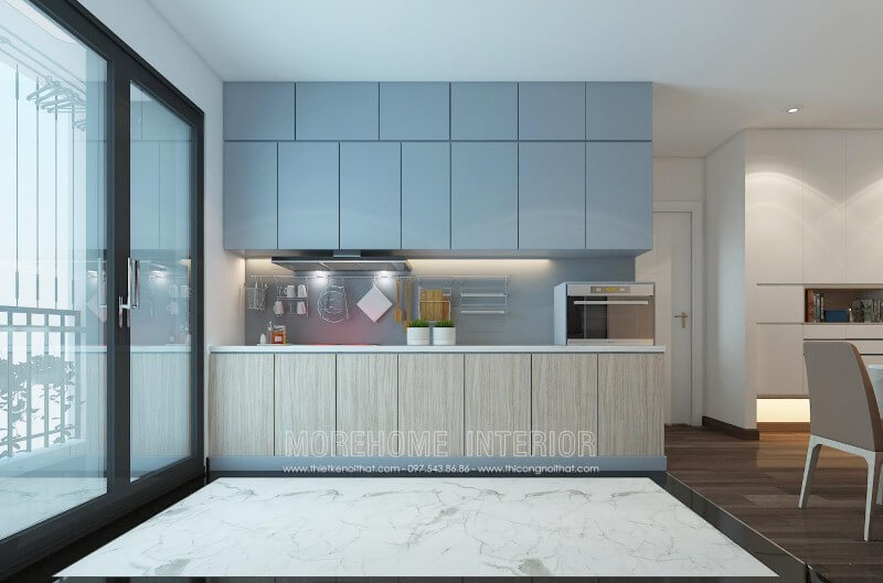 Mẫu tủ bếp gỗ Acrylic với bề mặt được phủ bóng nên khi nhìn vào giống như một chiếc gương. Mang đến một vẻ đẹp hiện đại và sang trọng nhưng vẫn có một chút nét đẹp trẻ trung. Thiết kế phòng bếp, tủ bếp đẹp