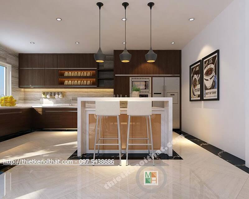 Thiết kế phòng bếp đẹp với nội thất gỗ công nghiệp hiện đại, sang trọng Thiết kế phòng bếp hiện đại