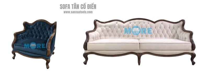 Sofa Tân cổ điển MS-001 gỗ Tự nhiên Óc chó, bọc nỉ cao cấp đẹp tại biệt thự Greenbay, Hà Nội Sofa tân cổ điển cao cấp