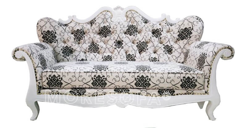 Sản xuất Sofa tân cổ điển MS-017 gỗ tự nhiên Tần bì sơn trắng, bọc nỉ hoa văn cao cấp nhập khẩu nhẹ nhàng cho phòng khách chung cư, biệt thự Sofa tân cổ điển cao cấp