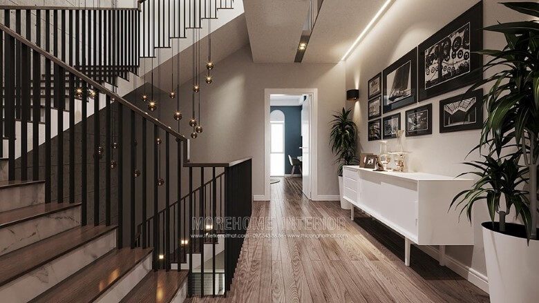 Gợi ý lựa chọn kiểu mẫu tủ gỗ trang trí đẹp gỗ tự nhiên cho không gian hành lang tầng nhà biệt thự, nhà phố