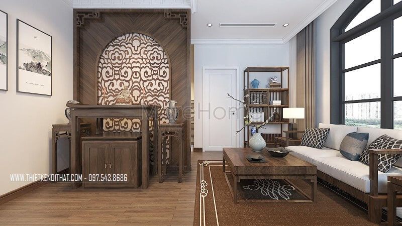 Lựa chọn vách ngăn gỗ tự nhiên với họa tiết tỉ mỉ sang trọng cho nội thất phòng thờ