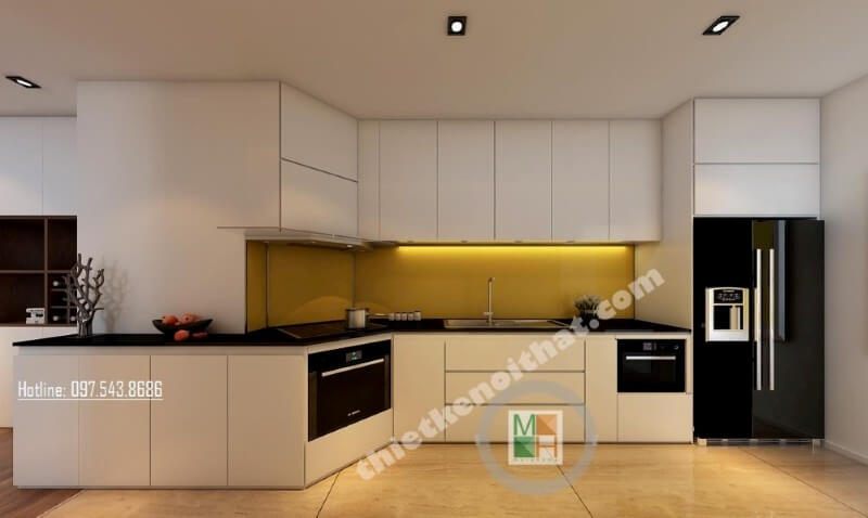 Cuốn hút với mẫu kính ốp bếp cường lực màu vàng làm cho nó trông lạ mắt hơn.